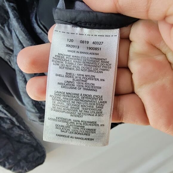 Columbia Gray Floral Print Puffer Hooded Jacket Front Zip Pockets Long Sleeves L - Picture 5 of 8